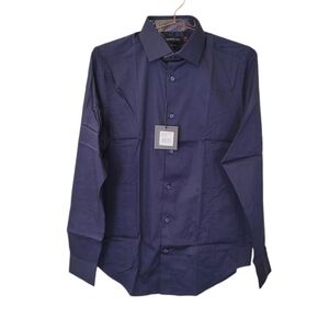 DSTRCT & ROW Navy Slim Fit Button Front Long Sleeve Shirt Size M-SL